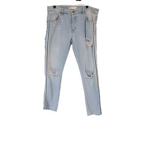 Zara Z1975 Denim‎ Light Wash Distressed Jeans with Side Stripe